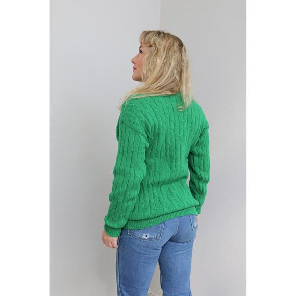 1980's Vintage Kelly Green Preppy Cable Knit Sweater ~ Women's MD L ~ Men's MD - Picture 4 of 7